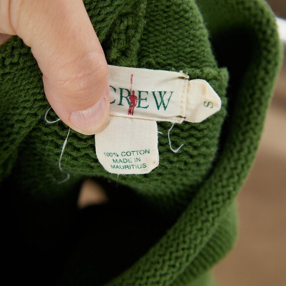 Vintage J. Crew Green Roll Neck Heavy Cotton Knit Fisherman Oarsman Men's Small - Picture 4 of 4